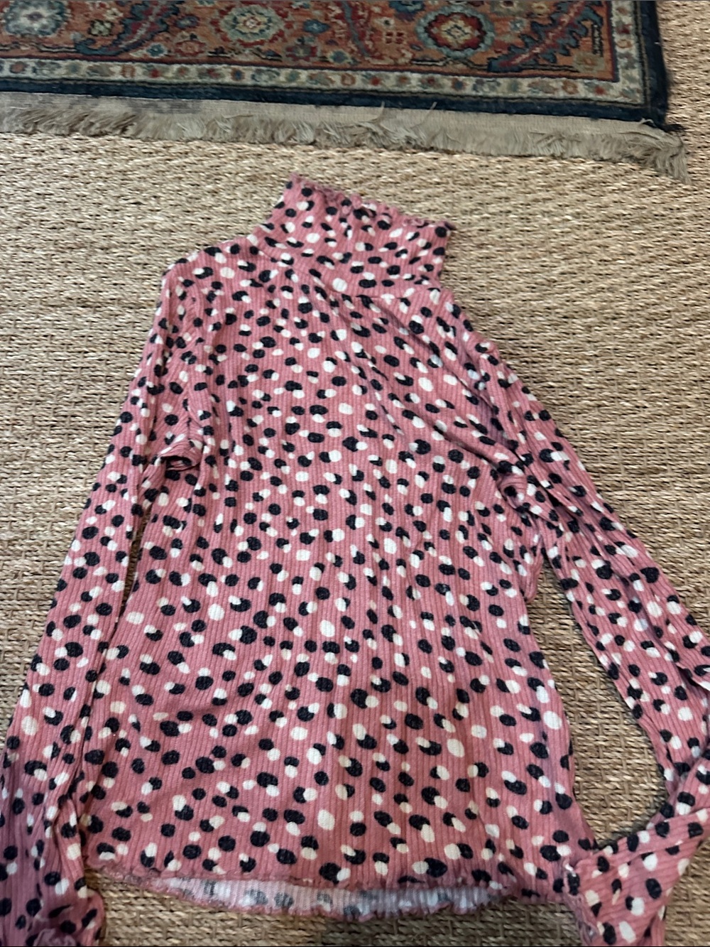 Women's Pink Polka Dot Turtleneck Long Sleeve Top